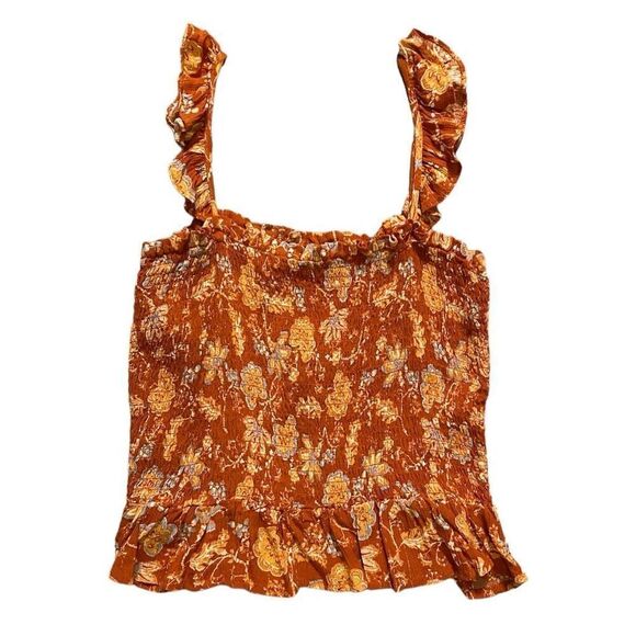 Rachel Zoe Rust Floral Print Smocked Ruffle Strap & Trim Crop Top NWT Size Small - Picture 1 of 6